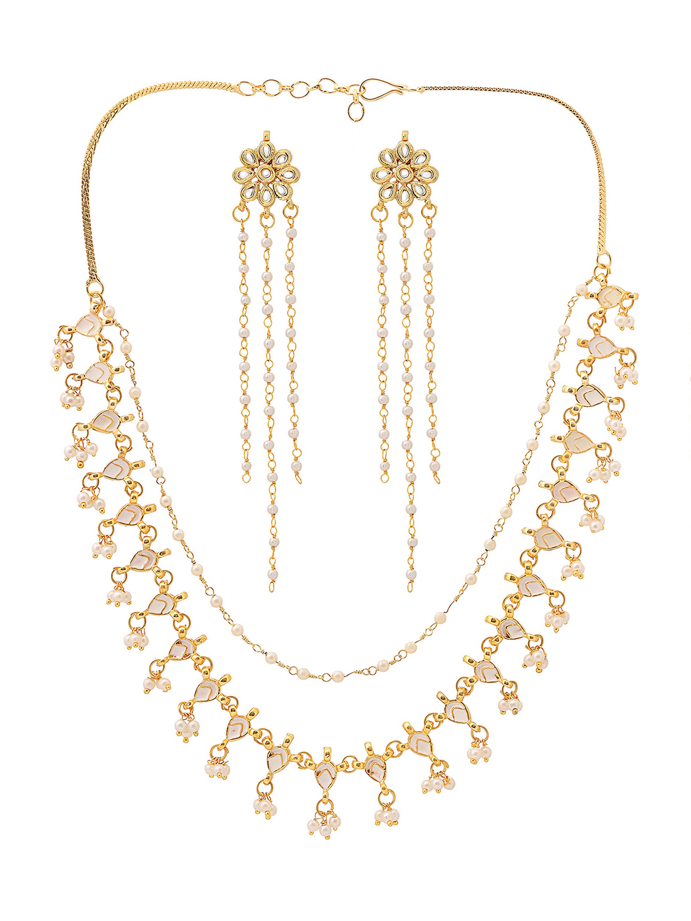Ruby Raang Gold Kundan Necklace with Dangler Earrings
