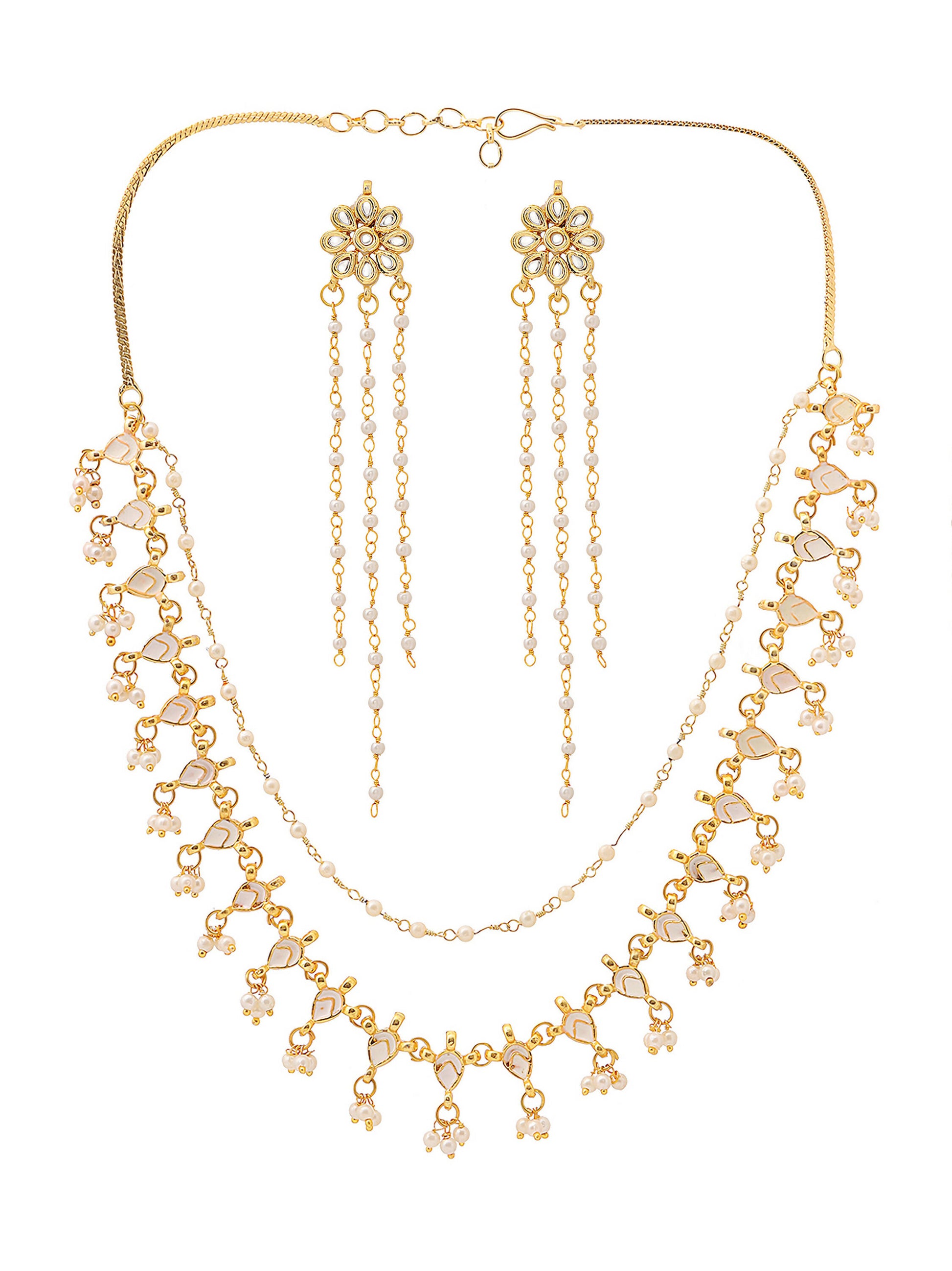 Ruby Raang Gold Kundan Necklace with Dangler Earrings - Distacart