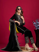 Thumbnail for Kalini Women Ethnic Motifs Embroidered Regular Sequinned Velvet Kurti with Pyjamas & With Dupatta