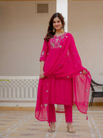 Thumbnail for Pramukh Fab Pink Green Color Viscose Mango Silk Kurta Set - Distacart