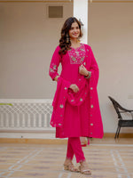 Thumbnail for Pramukh Fab Pink Green Color Viscose Mango Silk Kurta Set - Distacart