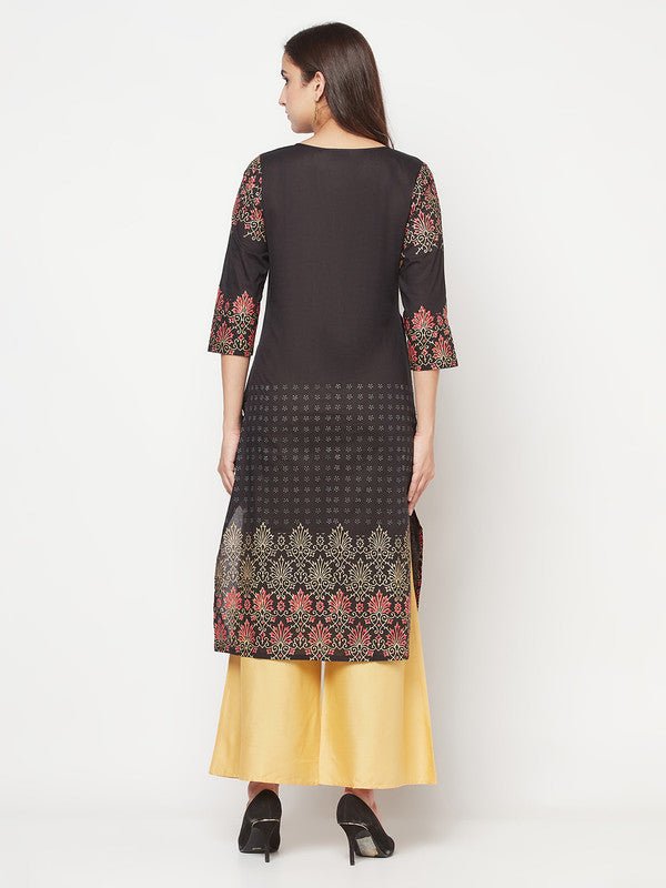 Aniyah Black Color Cotton Block Print Straight Kurta