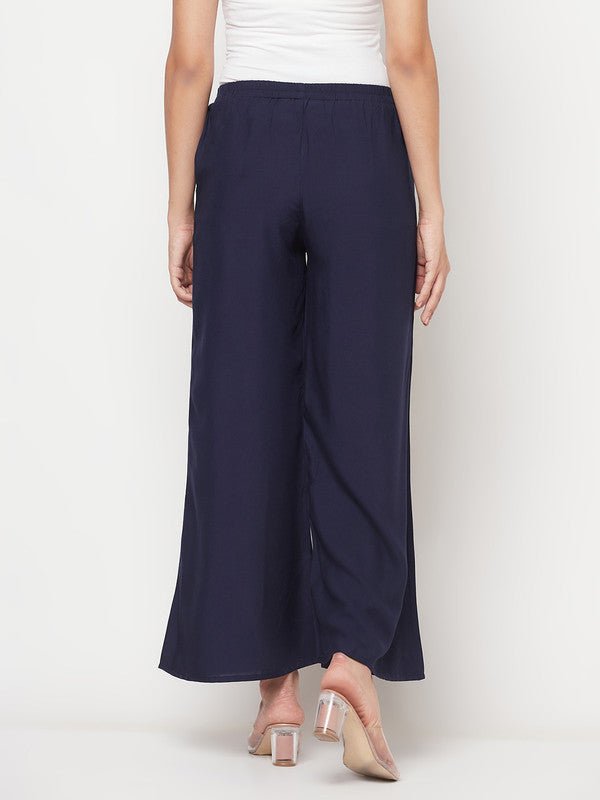 Aniyah Rayon Flared Slip-On Navy Blue Palazzo