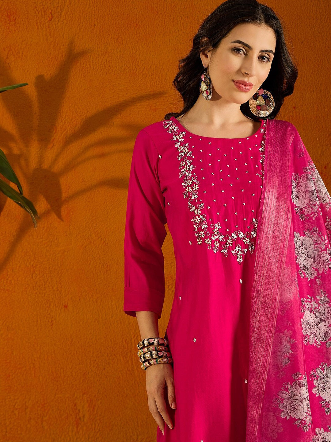 The52 Printed Viscose Rayon Fabric Straight Kurta, Pant and Dupatta Set