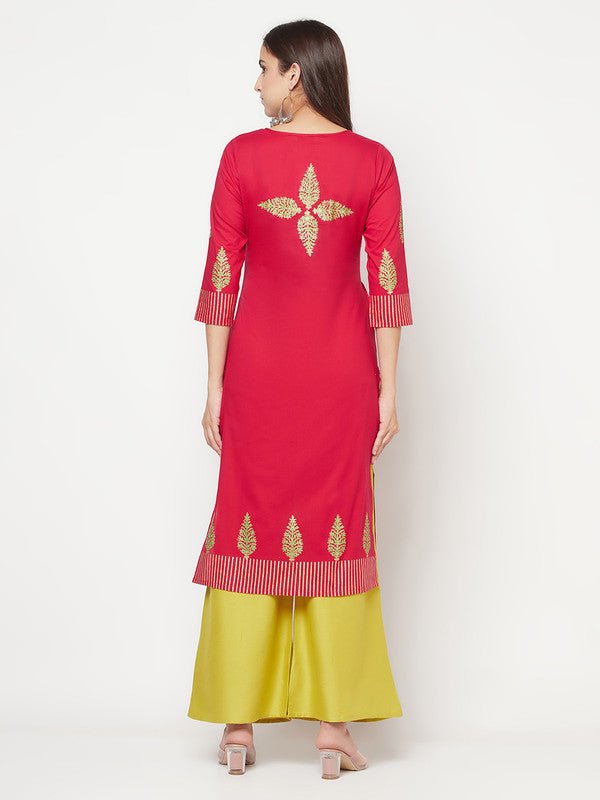 Aniyah Cotton Block Print Fuchsia Color Straight Kurta