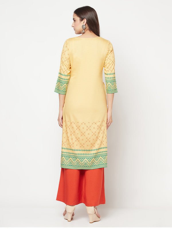 Aniyah Rayon Digital Screen Print Golden Beige Straight Kurta