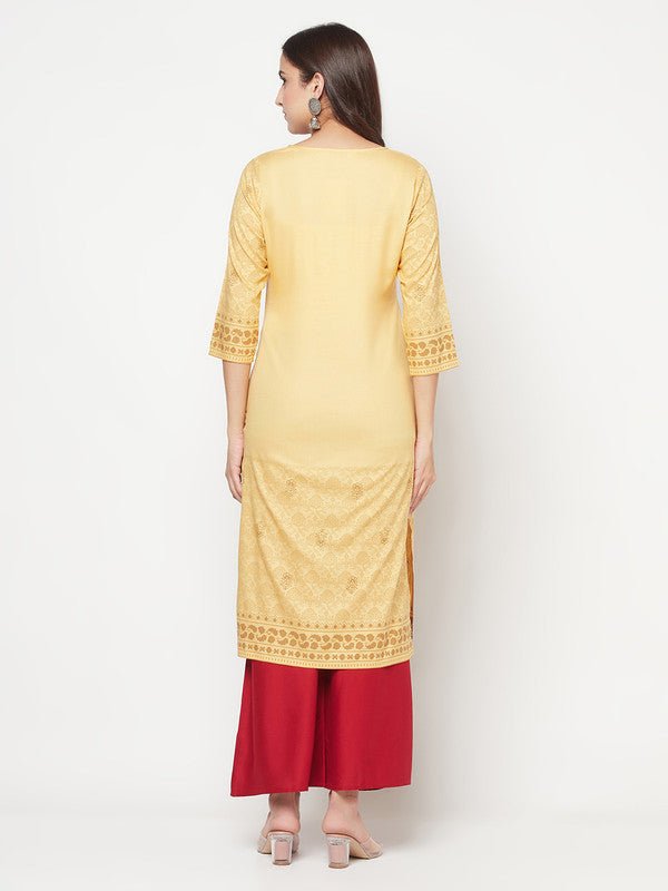 Aniyah Rayon Digital Screen Printed Golden Beige Straight Kurta