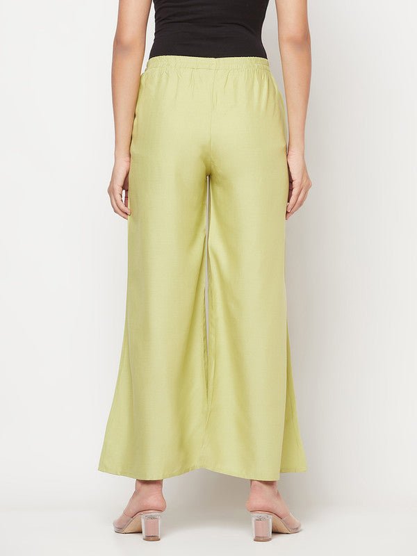 Aniyah Rayon Flared Slip-On Pista Color Palazzo