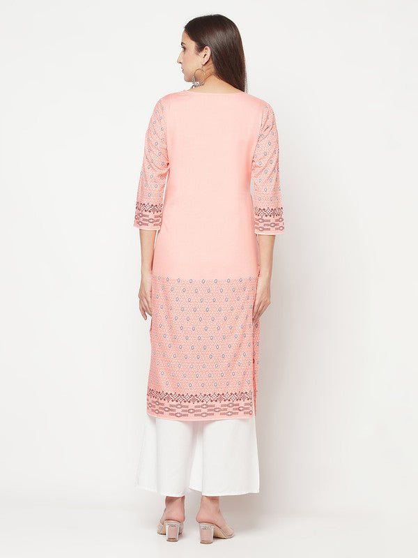 Aniyah Rayon Digital Screen Print Peach Color Straight Kurta