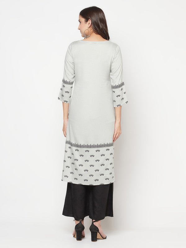 Aniyah Rayon Screen Print Light Grey Straight Kurta