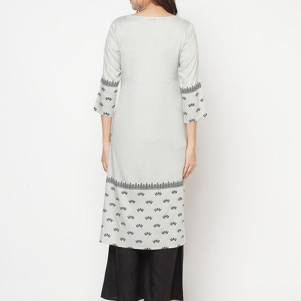 Aniyah Rayon Screen Print Light Grey Straight Kurta