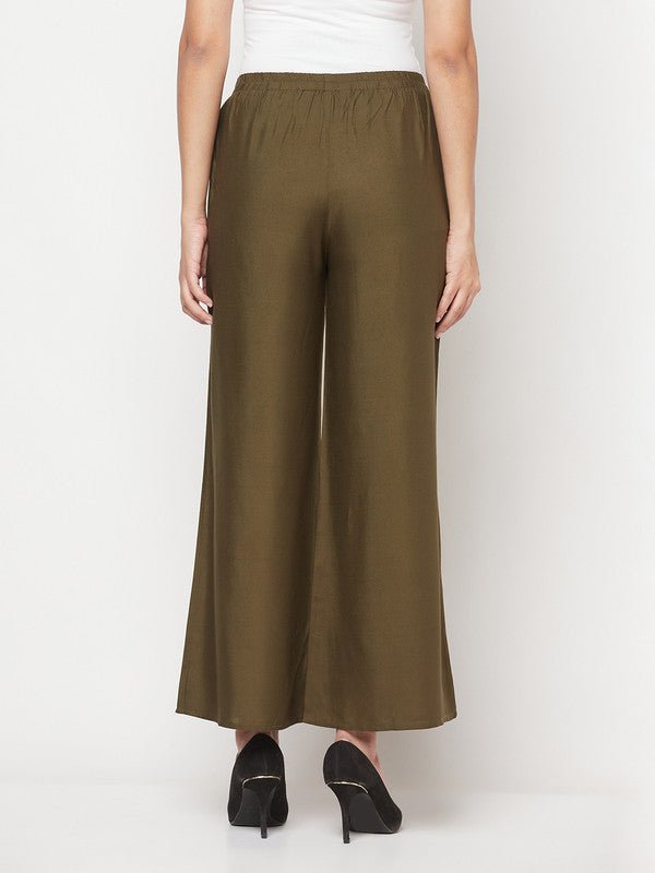 Aniyah Rayon Flared Slip-On Dark Green Palazzo