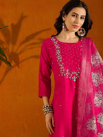 Thumbnail for The52 Printed Viscose Rayon Fabric Straight Kurta, Pant and Dupatta Set
