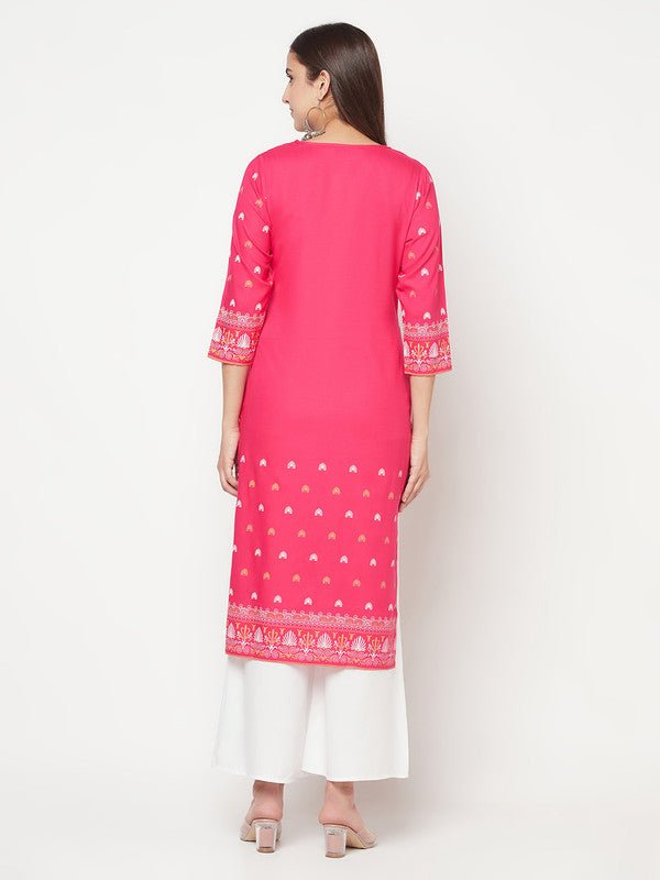 Aniyah Rayon Screen Print Fuchsia Straight Kurta