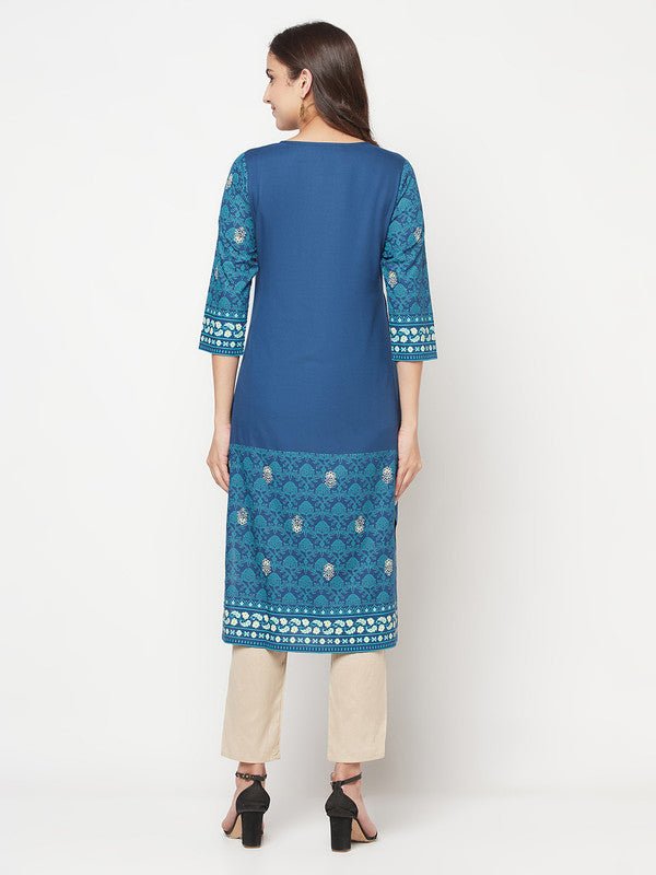 Aniyah Rayon Digital Screen Printed Blue Color Straight Kurta