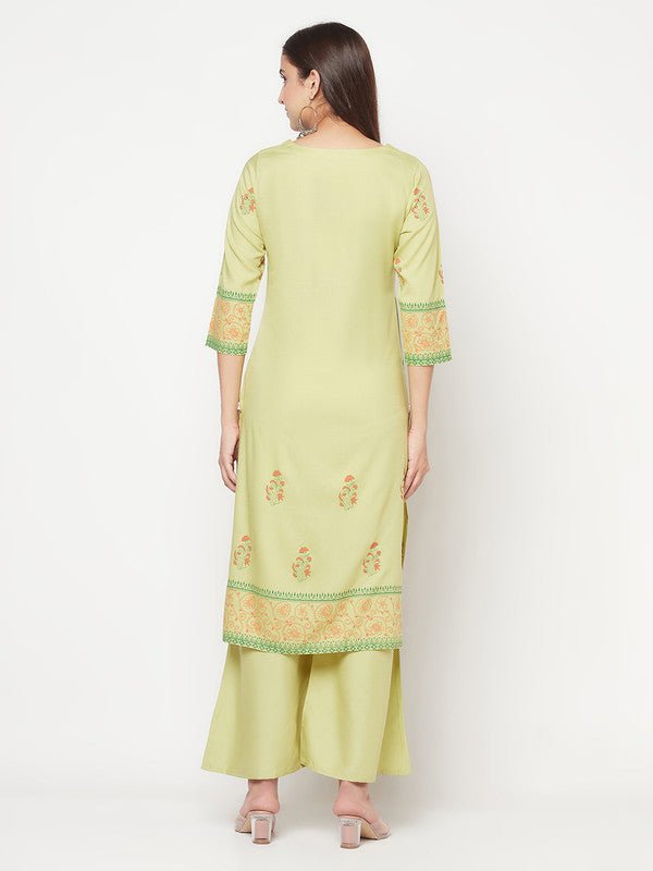 Aniyah Rayon Screen Print Pista Green Straight Kurta