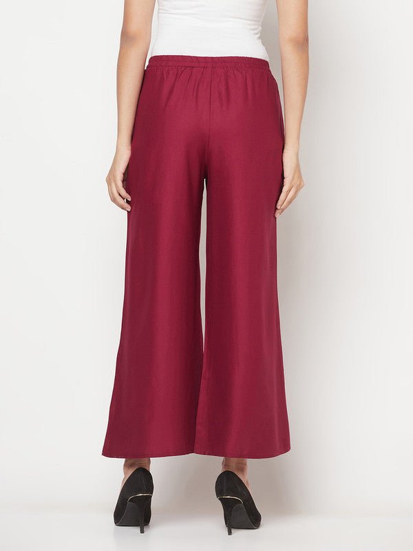 Aniyah Rayon Flared Slip-On Wine Color Palazzo