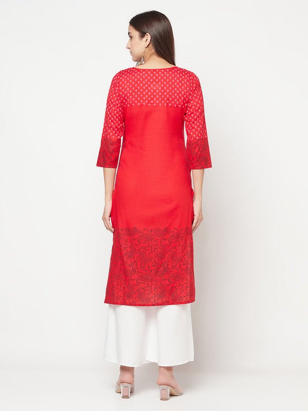 Aniyah Cotton Block Print Red Color Straight Kurta