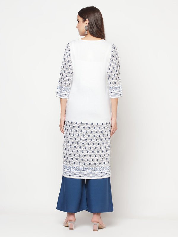 Aniyah Rayon Digital Screen Print White Straight Kurta