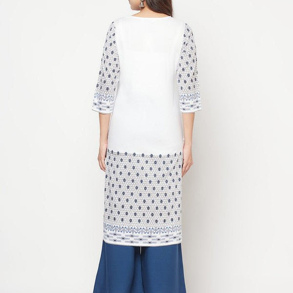 Aniyah Rayon Digital Screen Print White Straight Kurta