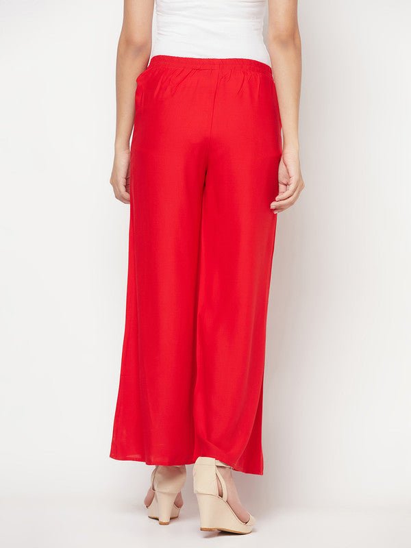 Aniyah Rayon Flared Slip-On Red Palazzo