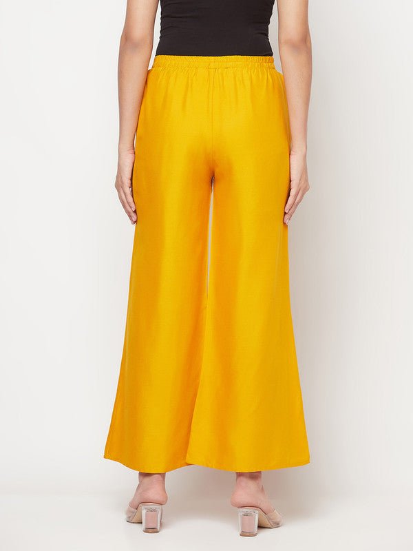 Aniyah Mustard Color Rayon Flared Slip-On Palazzo
