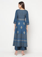 Thumbnail for Aniyah Rayon Block Print Blue Anarkali Palazzo Set