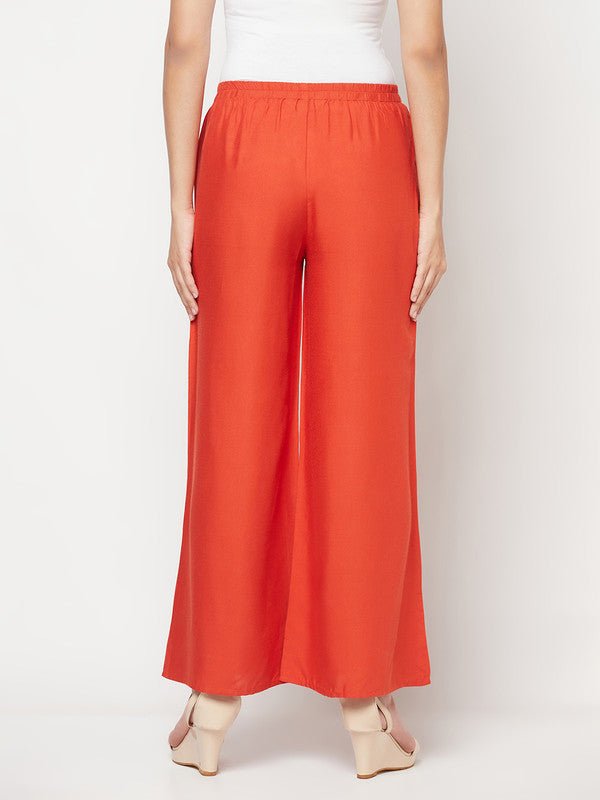 Aniyah Rayon Flared Slip-On Rust Color Palazzo