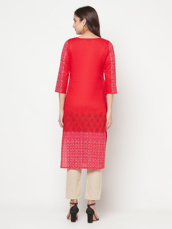 Aniyah Cotton Block Print Red Straight Kurta