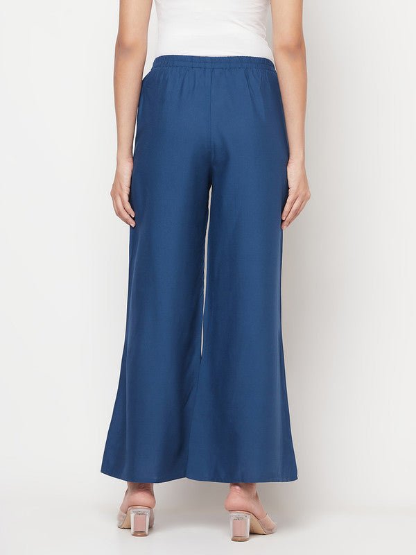 Aniyah Rayon Flared Slip-On Blue Palazzo