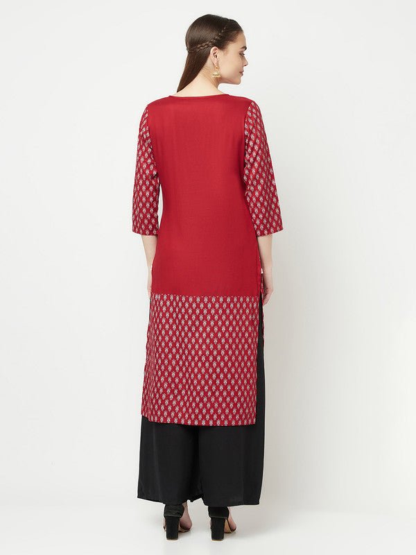 Aniyah Rayon Digital Screen Print Maroon Straight Kurta