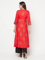 Thumbnail for Aniyah Rayon Block Print Red Anarkali Kurta