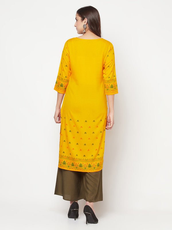 Aniyah Rayon Screen Print Mustard Straight Kurta