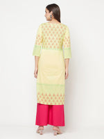 Thumbnail for Aniyah Cotton Block Print Lemon Yellow Straight Kurta