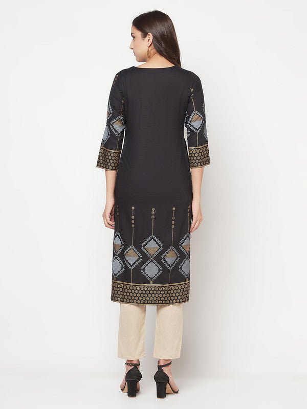Aniyah Rayon Screen Print Black Straight Kurta