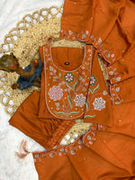 Thumbnail for Pramukh Fab Rust Color Viscose Roman Silk Kurta Set - Distacart