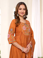 Thumbnail for Pramukh Fab Rust Color Viscose Roman Silk Kurta Set - Distacart