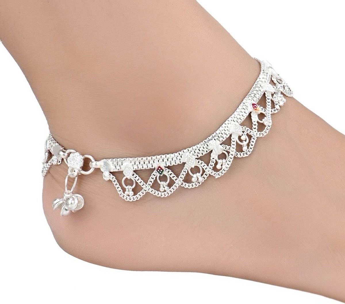 AanyaCentric Silver Plated White Metal Payal Indian Traditional Ethnic Fashion Imitation Jewellery Foot Chain - Distacart