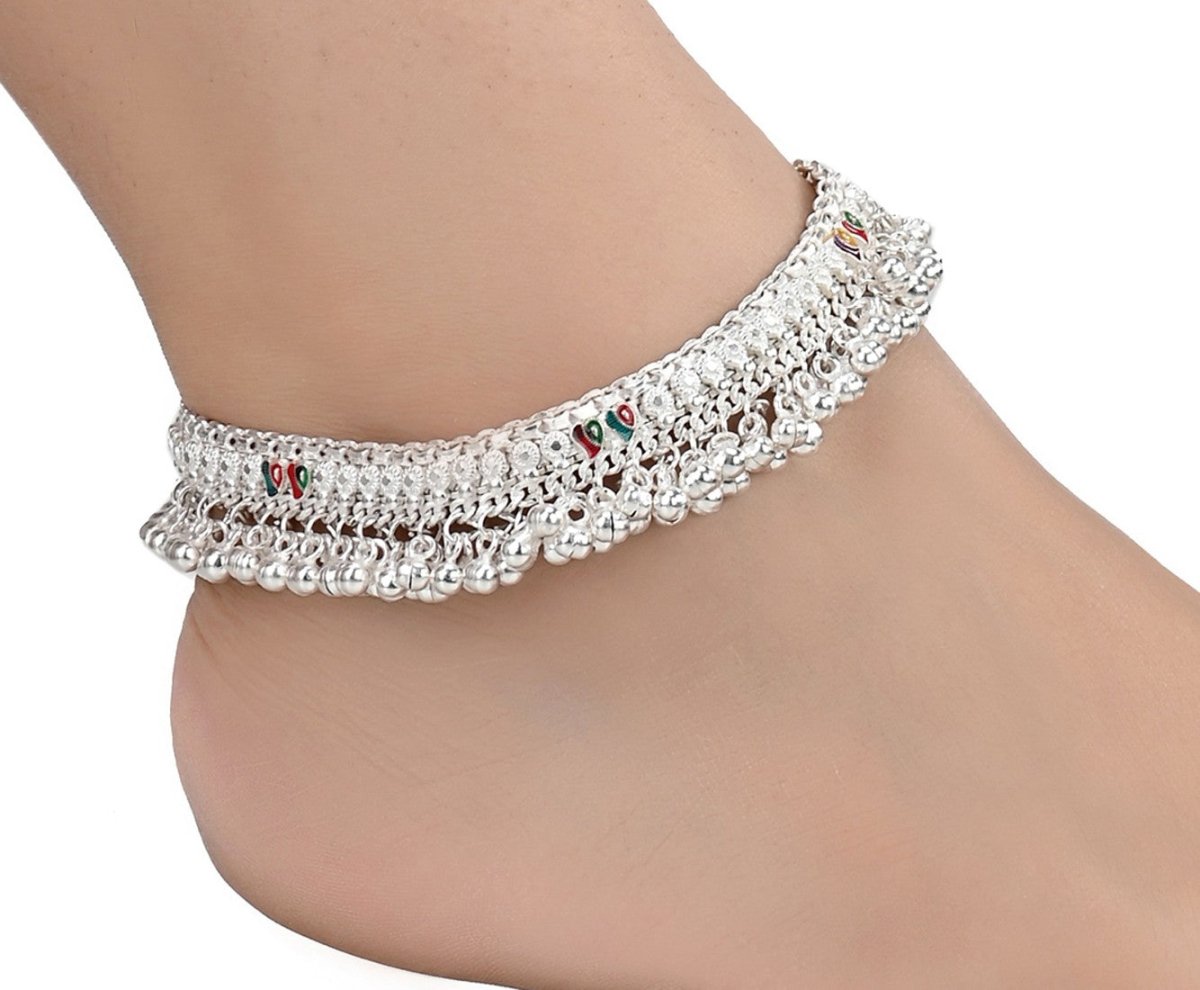 AanyaCentric Silver Plated White Metal Payal Indian Traditional Ethnic Fashion Imitation Jewellery Foot Chain - Distacart