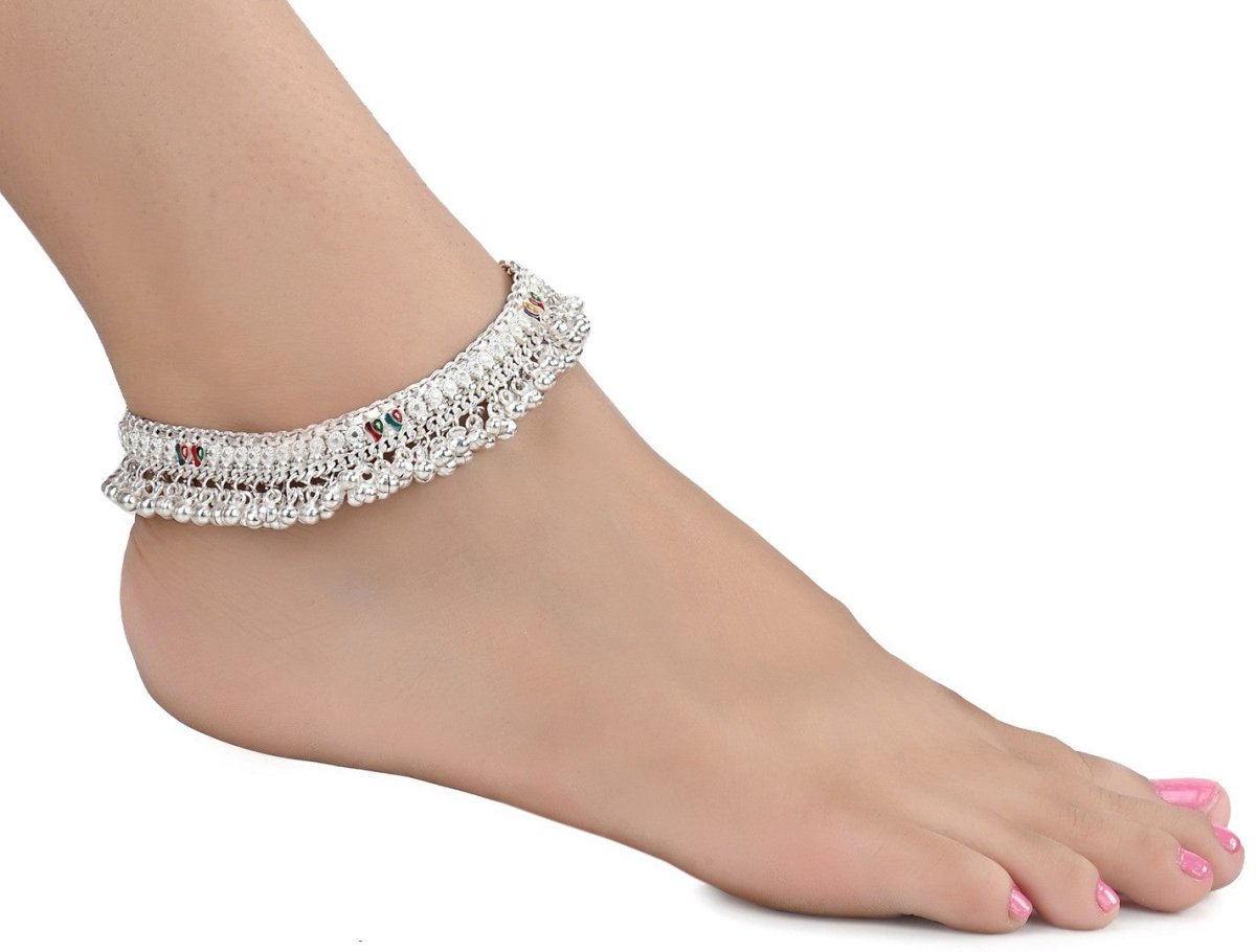 AanyaCentric Silver Plated White Metal Payal Indian Traditional Ethnic Fashion Imitation Jewellery Foot Chain - Distacart
