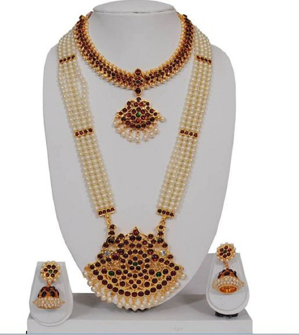 Elite Trading Minimum Bharatnatyam Dance Jewellery Set with 4 line Haarm - Distacart