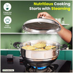 Thumbnail for The Indus Valley 8 Pit Tri-Steel Multi Pot Premium Stainless Steel Idli/ Dhokla/ Momo Maker/ Veg Steaming Set, Tri-ply Induction Bottom, 5 Plates, 3L