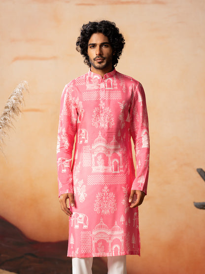 Botanical Architecture Traditional Printed Silk Kurta by Hilo Design - Distacart