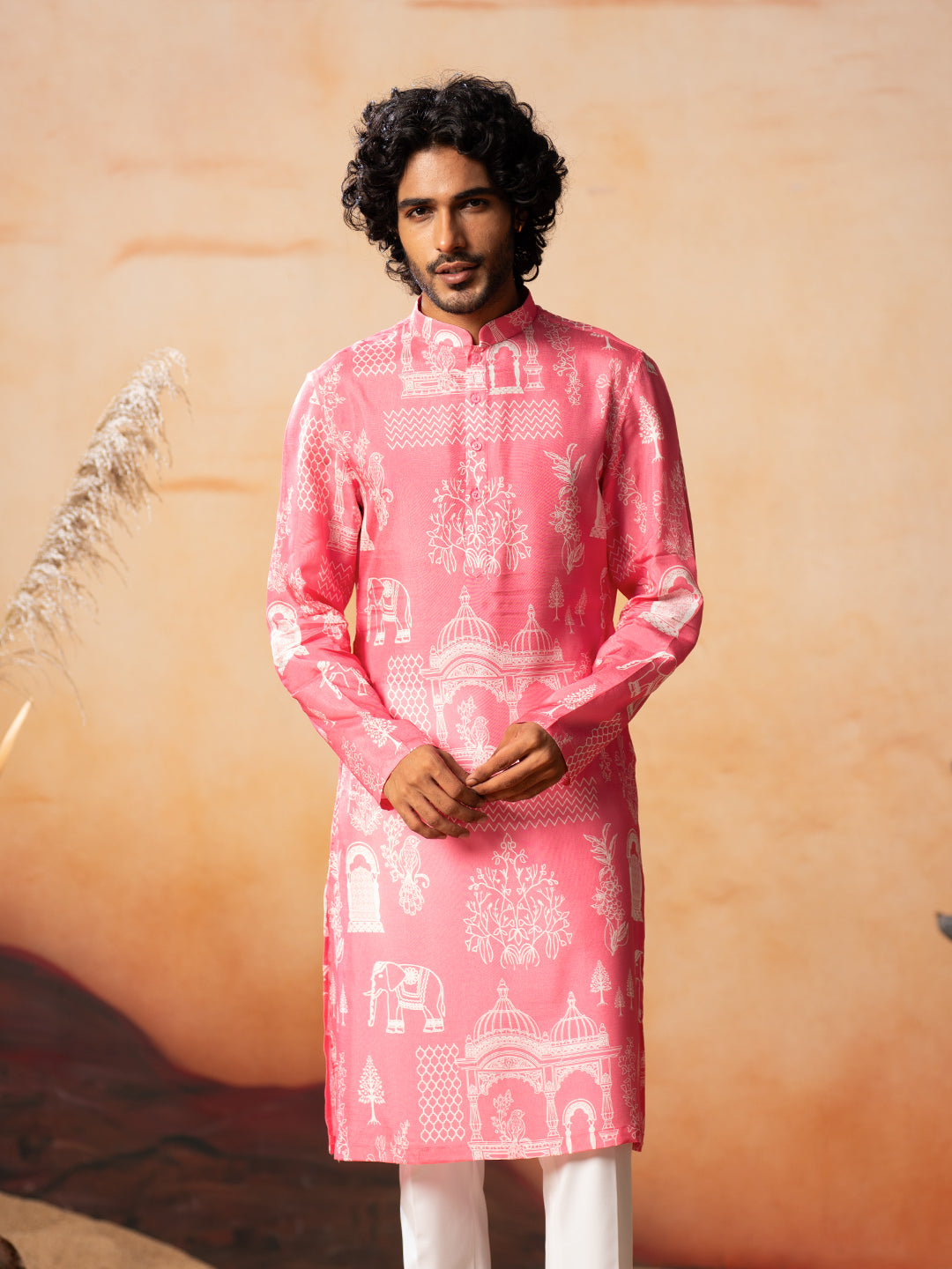 Botanical Architecture Traditional Printed Silk Kurta by Hilo Design - Distacart