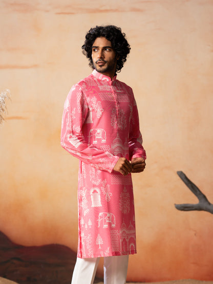 Botanical Architecture Traditional Printed Silk Kurta by Hilo Design - Distacart