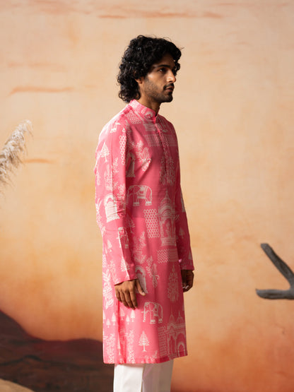 Botanical Architecture Traditional Printed Silk Kurta by Hilo Design - Distacart
