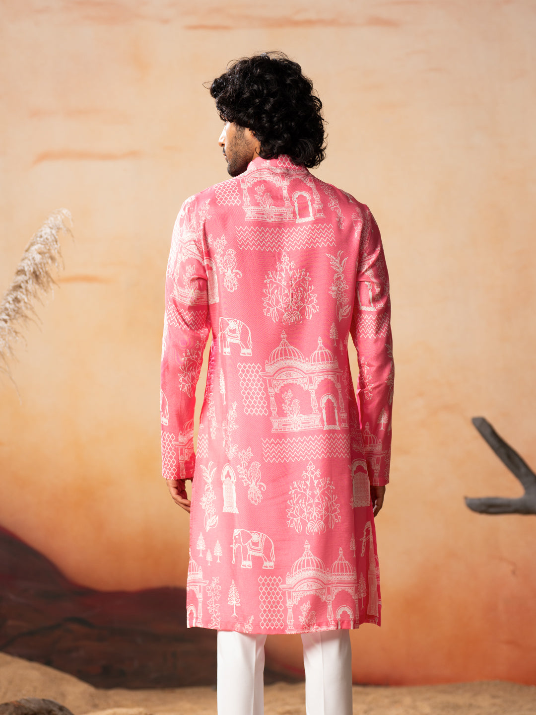 Botanical Architecture Traditional Printed Silk Kurta by Hilo Design - Distacart