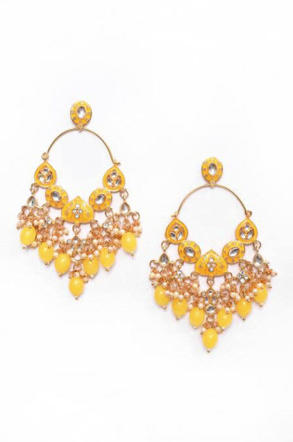 New Stylish Ethnic Partywear Yellow Hoops Kundan Earrings for Womens by House of Ree - Distacart