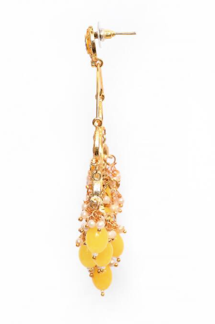 New Stylish Ethnic Partywear Yellow Hoops Kundan Earrings for Womens by House of Ree - Distacart