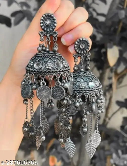 Tehzeeb Creations Women's Black Colour Oxidised Earrings In Jhumki Style - Distacart